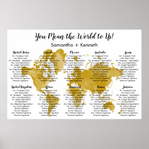 Poster Wedding Seating Chart with World Map