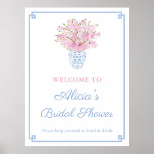 Poster Wedding shower de Chinoiserie rose pâle