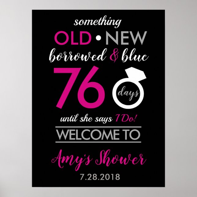 Poster Wedding shower nuptiale noir rose chaud blanc arge (Devant)