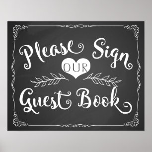 Poster Wedding sign chalkboard "Guest book"