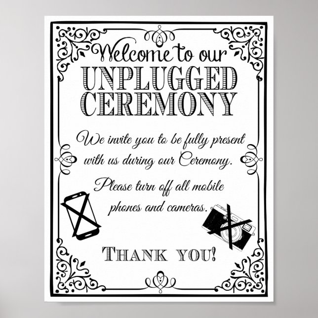 Poster Wedding sign unplugged wedding vintage black white (Devant)