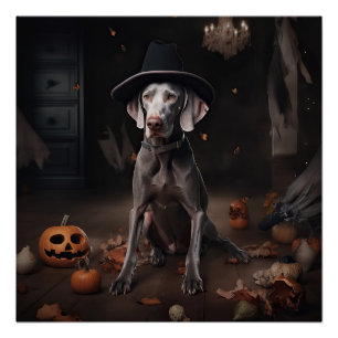 Poster Weimaraner Citrouilles Halloween effrayant
