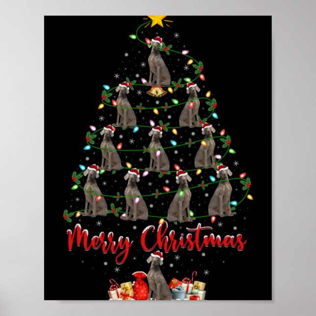 Poster Weimaraner Dog Xmas Lights Santa Weimaraner Christ (Devant)