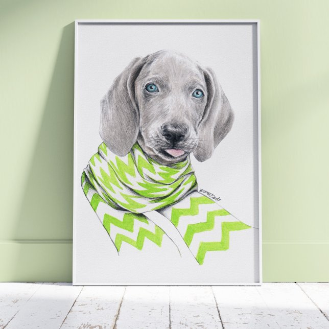 Poster Weimaraner mignon chiot avec foulard Portrait de c (Créateur téléchargé)