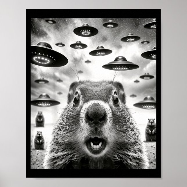 Poster Weird Groundhogs Selfie With Alien Ufo Funny Groun (Devant)