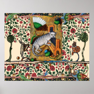 POSTER WEIRD MÉDIÉVAL BESTIAIRE MUSIQUE, CAT JOUER ORGE