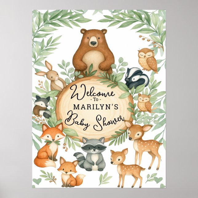 Poster Welcome Baby Shower Baby Animals (Devant)