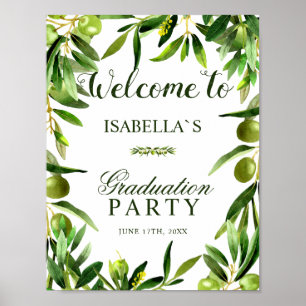 Poster Welcome Sign   Elegant Olive Boho Graduation Party