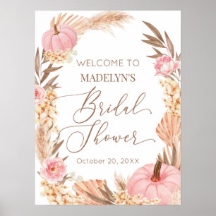 Póster Welcome Sign Floral Pink Pampas Bridal Show