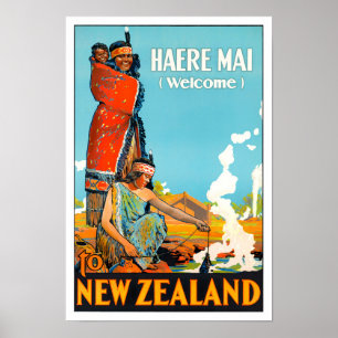 Poster Welcome to New Zealand vintage travel