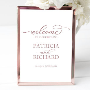 Poster Welcome To Our Beginning   Rose Gold Script Sign