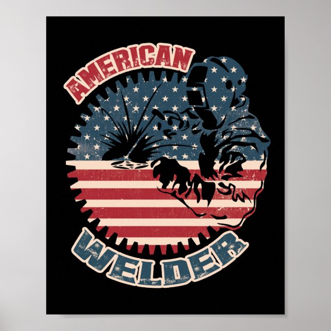 Poster Welder American Flag USA Patriotic Welder Cadeau (Devant)
