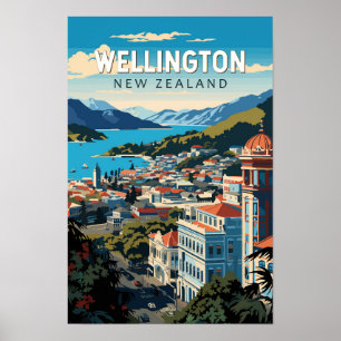 Poster Wellington New Zealand Travel Art Vintage