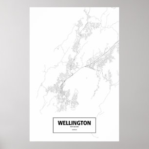 Poster Wellington, Nouvelle-Zélande (noir sur blanc)