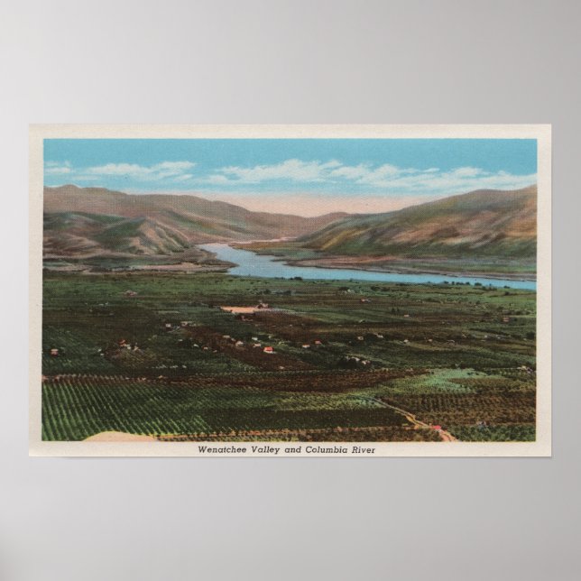 Poster Wenatchee, WAView de Valley & Columbia River (Devant)