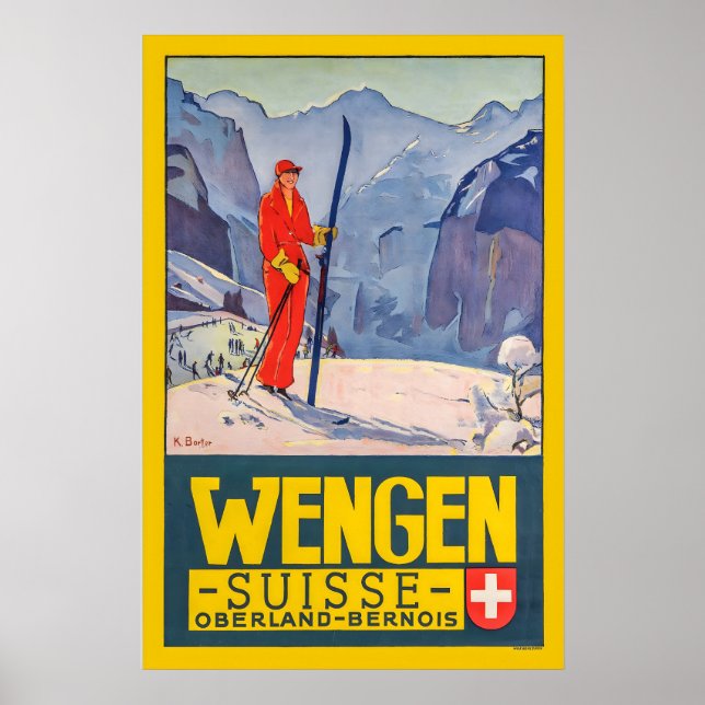 Poster Wengen Oberland Bernois Suisse Ski Vintage (Devant)