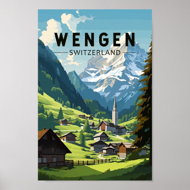 Poster Wengen Suisse Travel Art Vintage (Devant)