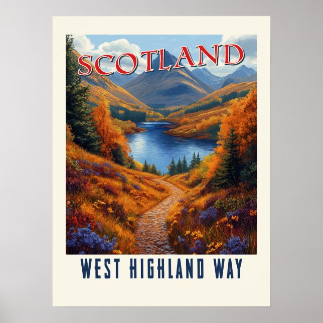 Poster West Highland Way Scotland Vintage Randonnée Trave (Devant)