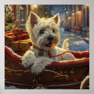 Poster West Highland White Terrier Chien Festif de Noël