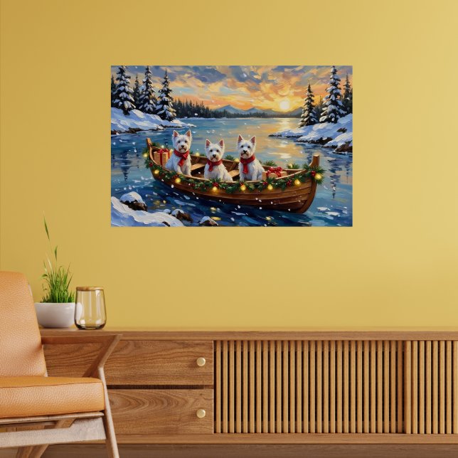 Poster West Highland White Terrier Christmas Boat Holiday (Salon 2)