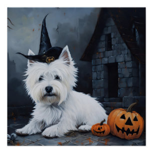 Poster West Highland White Terrier Citrouille Halloween