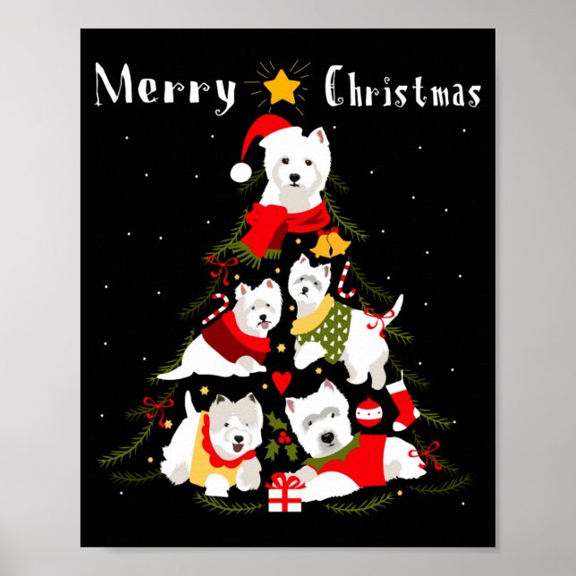 Poster West Highland White Terrier Westie Christmas Tree  (Devant)