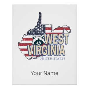 Poster West Virginia États-Unis Carte Retro Vintage USA