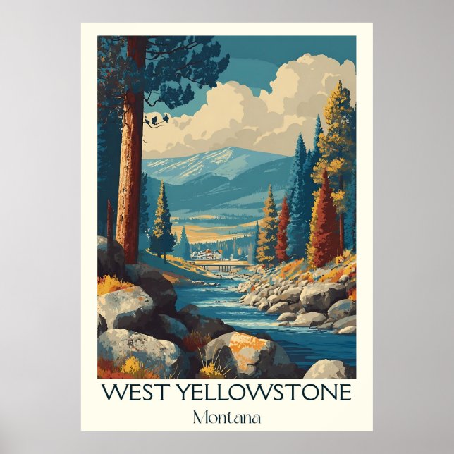 Poster West Yellowstone MT Ski d'hiver Vintage Art (Devant)