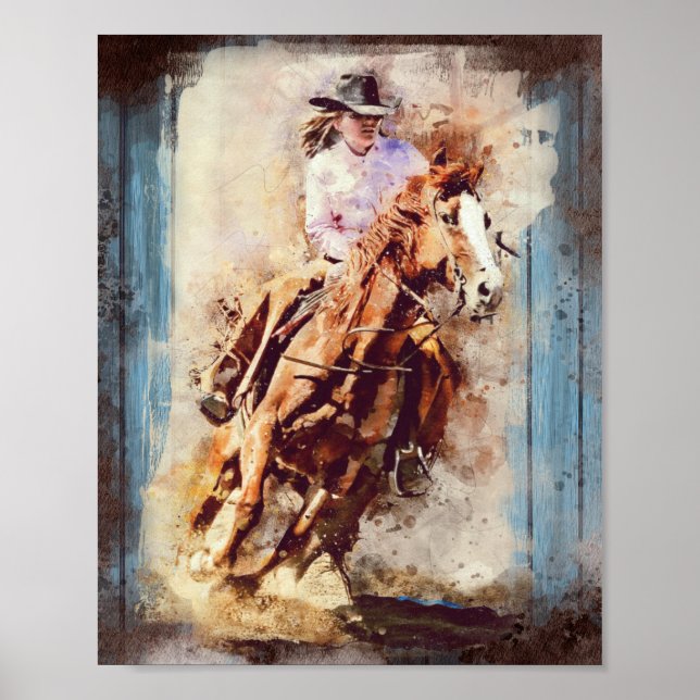 Poster Western Barrel Racing Cowgirl Decoupage (Devant)