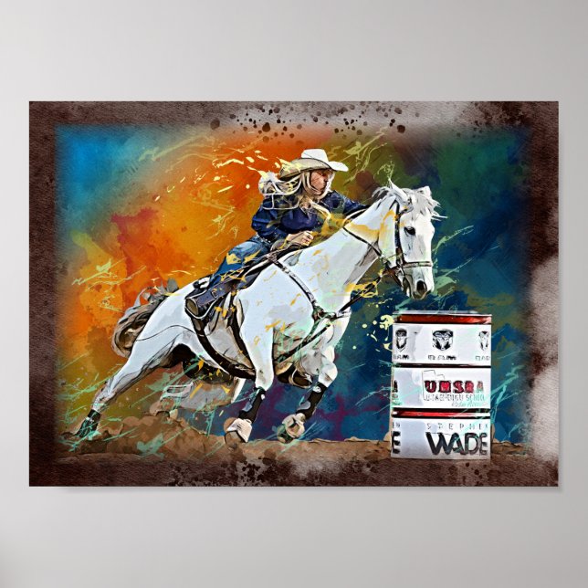 Poster Western Barrel Racing Cowgirl Decoupage Imprimer (Devant)