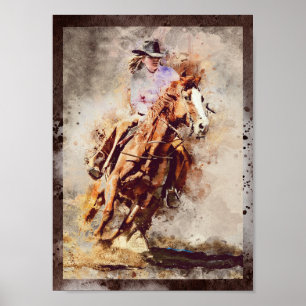 Poster Western Barrel Racing Cowgirl Decoupage Imprimer