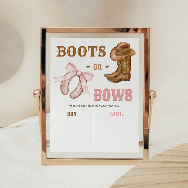 Poster Western Boots and Bows Gender Reveal Sign (Boots and Bows Gender Reveal He or She Sign)
