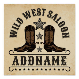 Poster Western Cowboy Boots AJOUTER LE NOM Sheriff Spurs