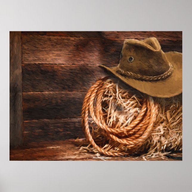 Poster Western Cowboy Casquette Barn Hay (Devant)
