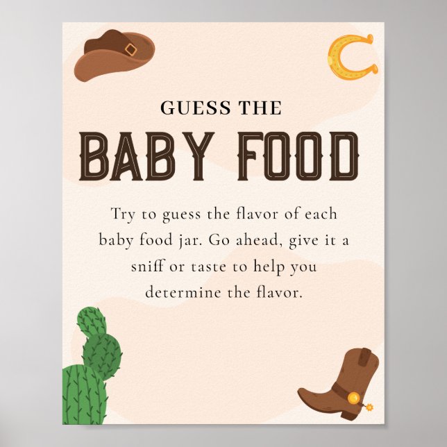 Poster Western Cowboy Guess the Baby Food Baby shower Gam (Devant)