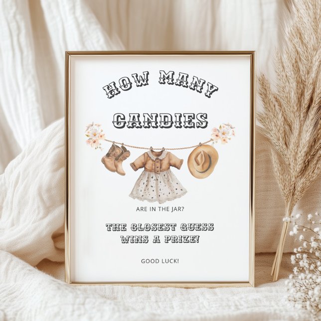 Poster Western Cowgirl Baby shower Combien de bonbons Jeu (Créateur téléchargé)