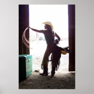 Poster Western Cowgirl with Chaps and Rope Art
