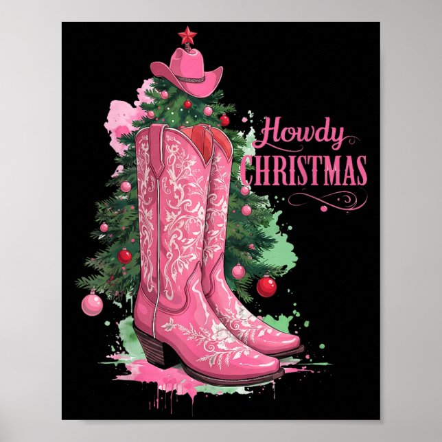 Poster Western , Howdy Christmas And Tree, Nk Cowboy Boot (Devant)