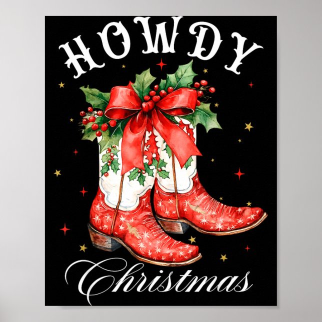 Poster Western Howdy Christmas Cowgirl Boot Coquette Bow  (Devant)
