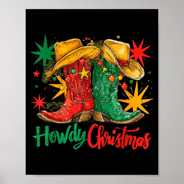 Poster Western Howdy Christmas Cowgirl Boot Hat Christmas (Devant)