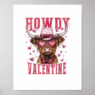 Poster Western Howdy Highland Cow Valentines Day Highland
