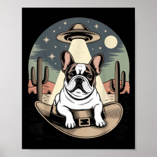 Poster Western OVNI Bouledogue français vintage