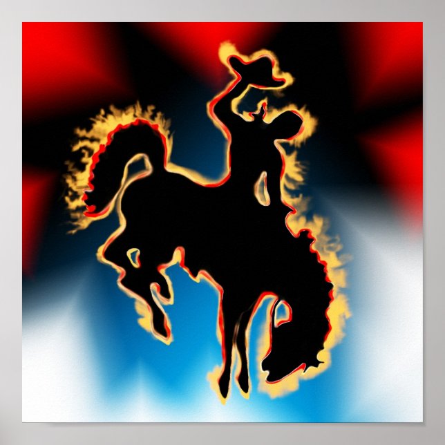 Poster Western Rodeo Bucking Bronco Horse et Cowboy (Devant)