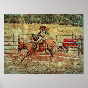 Poster Western Rodeo Country Horse équitation Texture