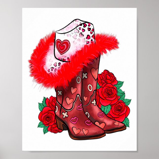 Poster Western Valentines Day Cowgirl Boots Yeehaw Howdy  (Devant)