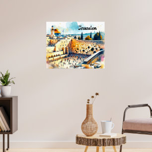 Poster Western Wall Kotel Water Color Art