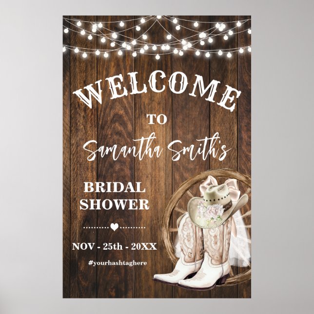 Poster Western Welcome Cowgirl Boots Casquette Fête des m (Devant)