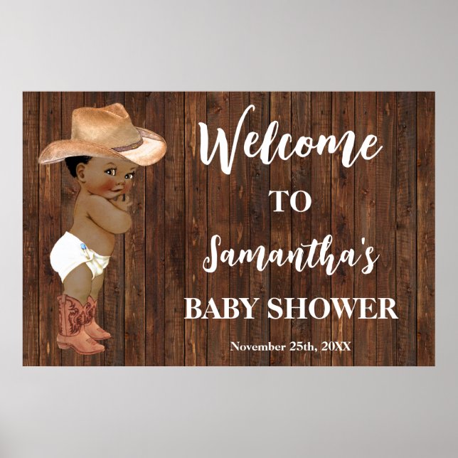 Poster Western Welcome Little AA Cowboy Baby shower (Devant)