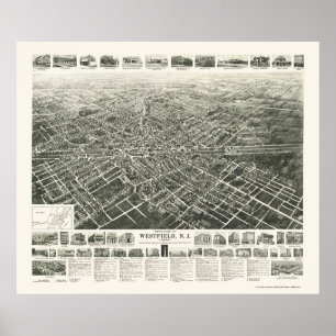 Poster Westfield, carte panoramique de NJ - 1929
