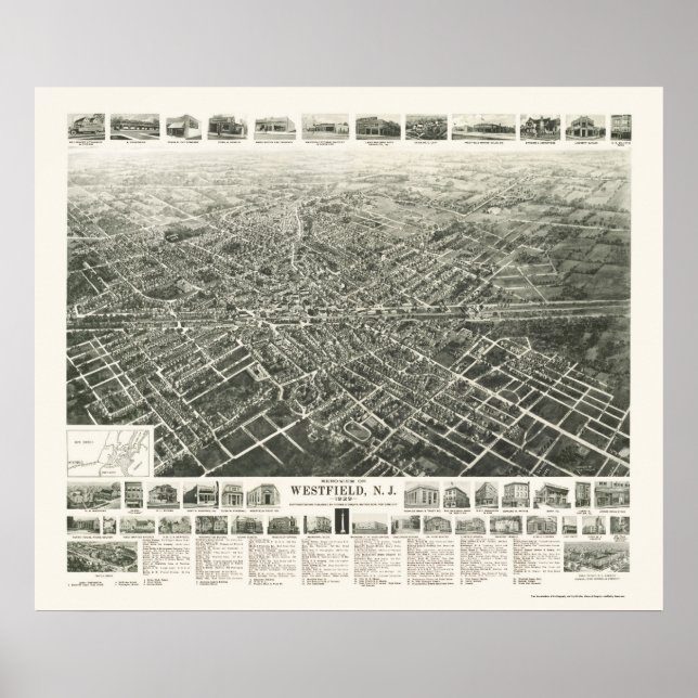Poster Westfield, NJ Carte panoramique - 1929 (Devant)